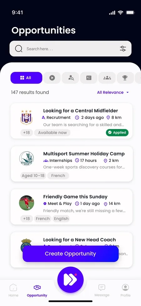 الفرص في تطبيق Fiftee للهاتف